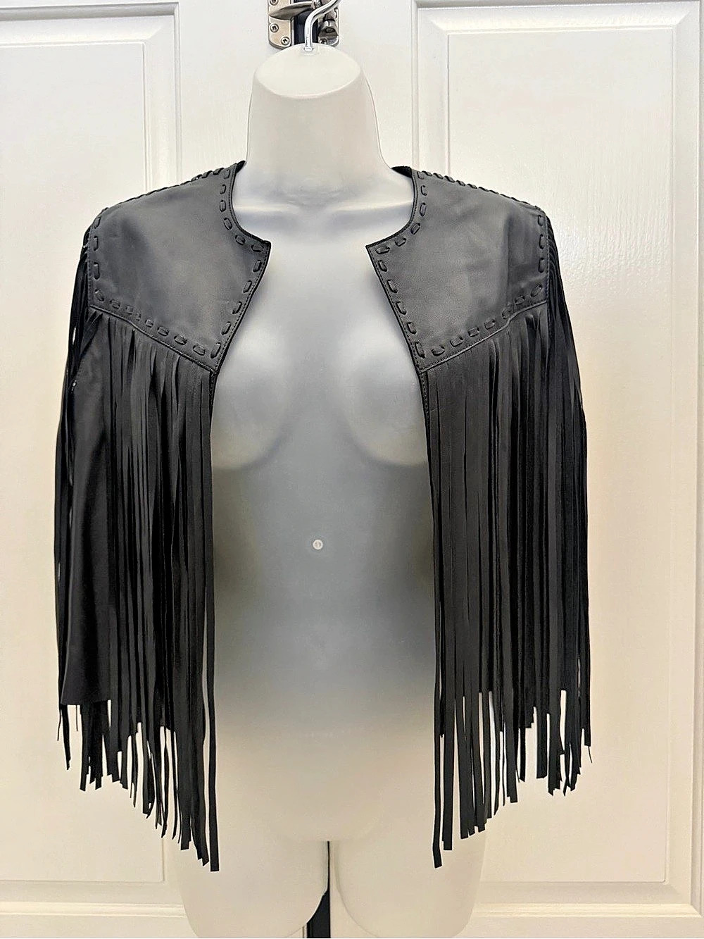 AllSaints Astral Leather Fringe Vest Black Leather Fringe Vest Sz 6